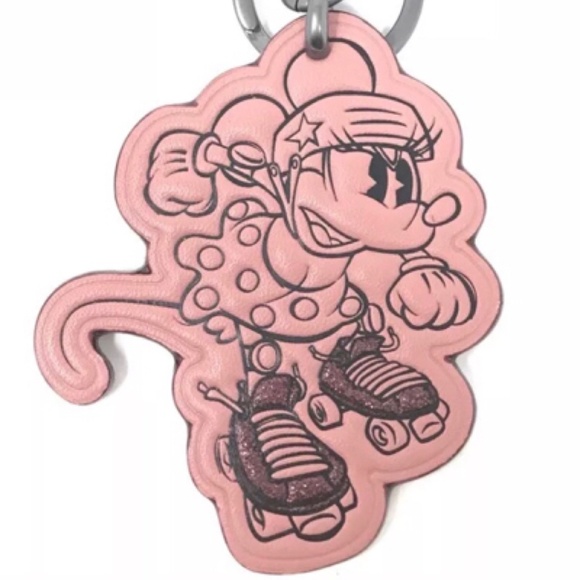 NEW Coach x Disney Minnie Mouse Glitter Keychain Fob Bag Charm F27709 PINK NWT - Picture 6 of 7